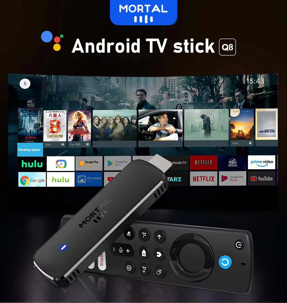 Versión en vivo de Android 14 TV stick 4k 1080p WiFi 6 Google Voice Netflix youtube q8 BT5 24fps WiFi Decoding media player