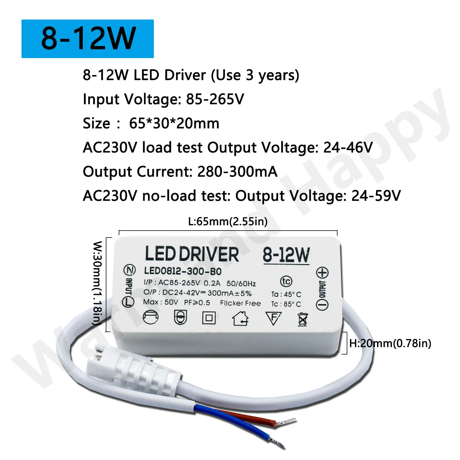 LED driver 300mA constant current 220V LED power supply with shell connection port for 1w~8w 12w 18w 20w 25w 36w LED accessories