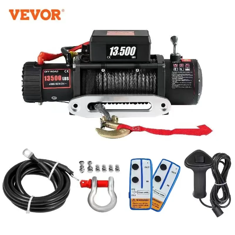 VEVOR 13500LBS treuil 12V treuil de camion de voiture électrique avec corde synthétique de 27M télécommande sans fil et filaire pour remorquage SUV tout-terrain