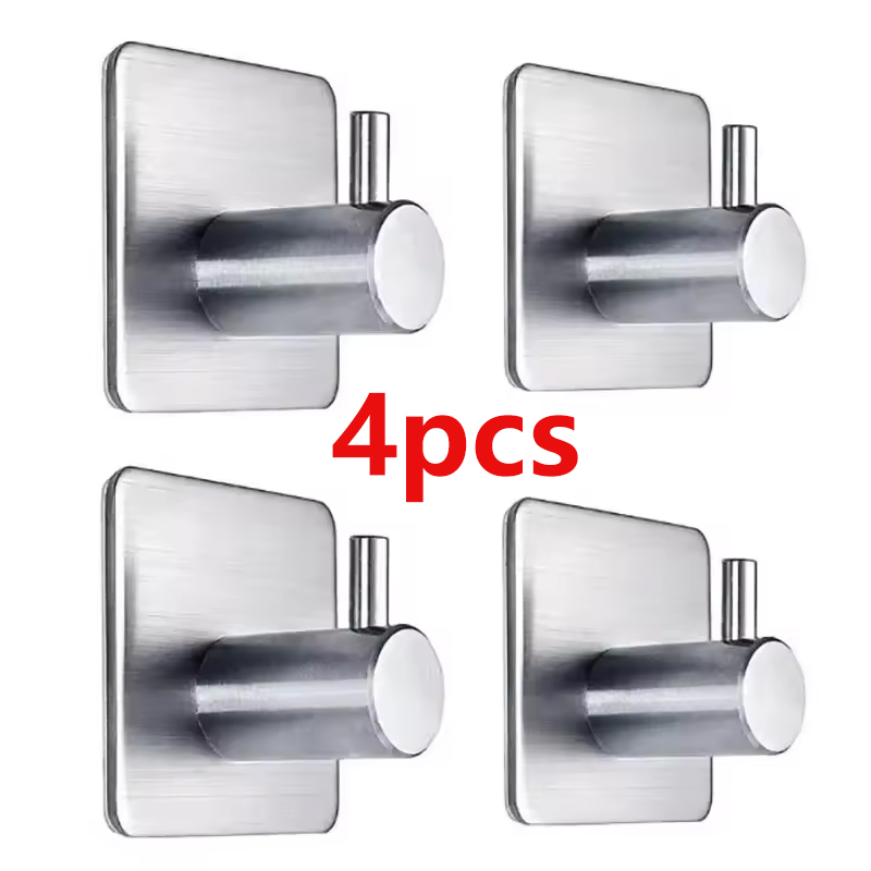 4Pcs Adhesive Heavy Duty Wall Hook Waterproof Stainless Steel, Mounting - Bathroom and Bedroom