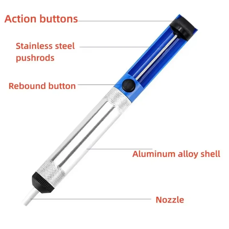 Herramienta de bomba de succión para desoldar de aluminio, ventosa para soldar, dispositivo de eliminación de pluma de estaño, soldador al vacío azul, desoldador