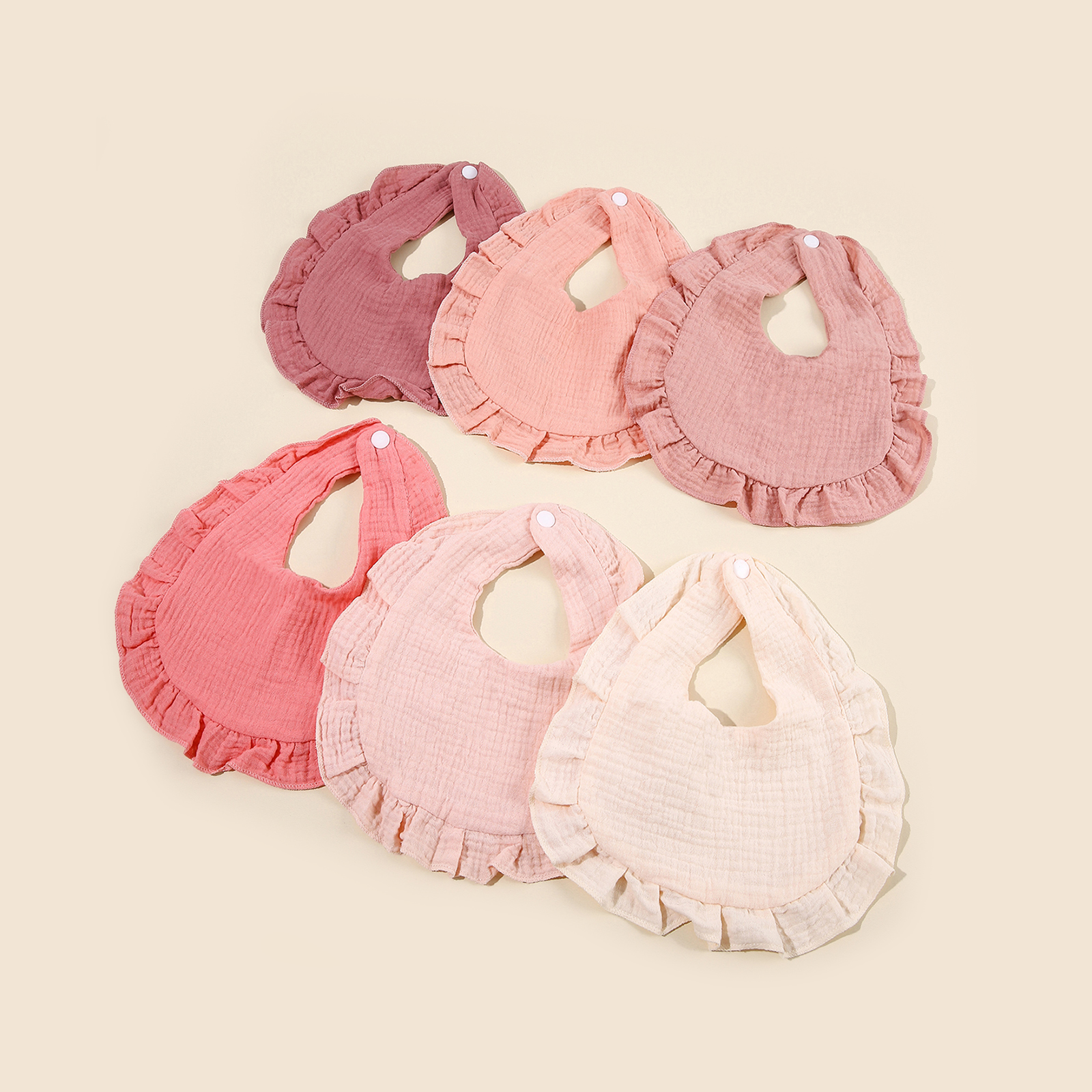 ขายร้อนเด็กชุดผ้ากันเปื้อนผ้าฝ้าย Muslin เด็กวัยหัดเดิน Baby Comfort น้ําลายสี Dorp รูปร่างผ้าเช็ดตัว Solid พร้อมปุ่มเด็ก Bibs
