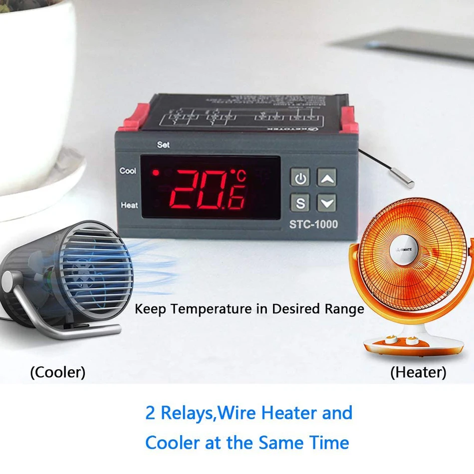 STC-1000 LED Digital Temperature Controller Thermostat for Incubator Refrigerator Thermoregulator Relay Heating Cooling 220V