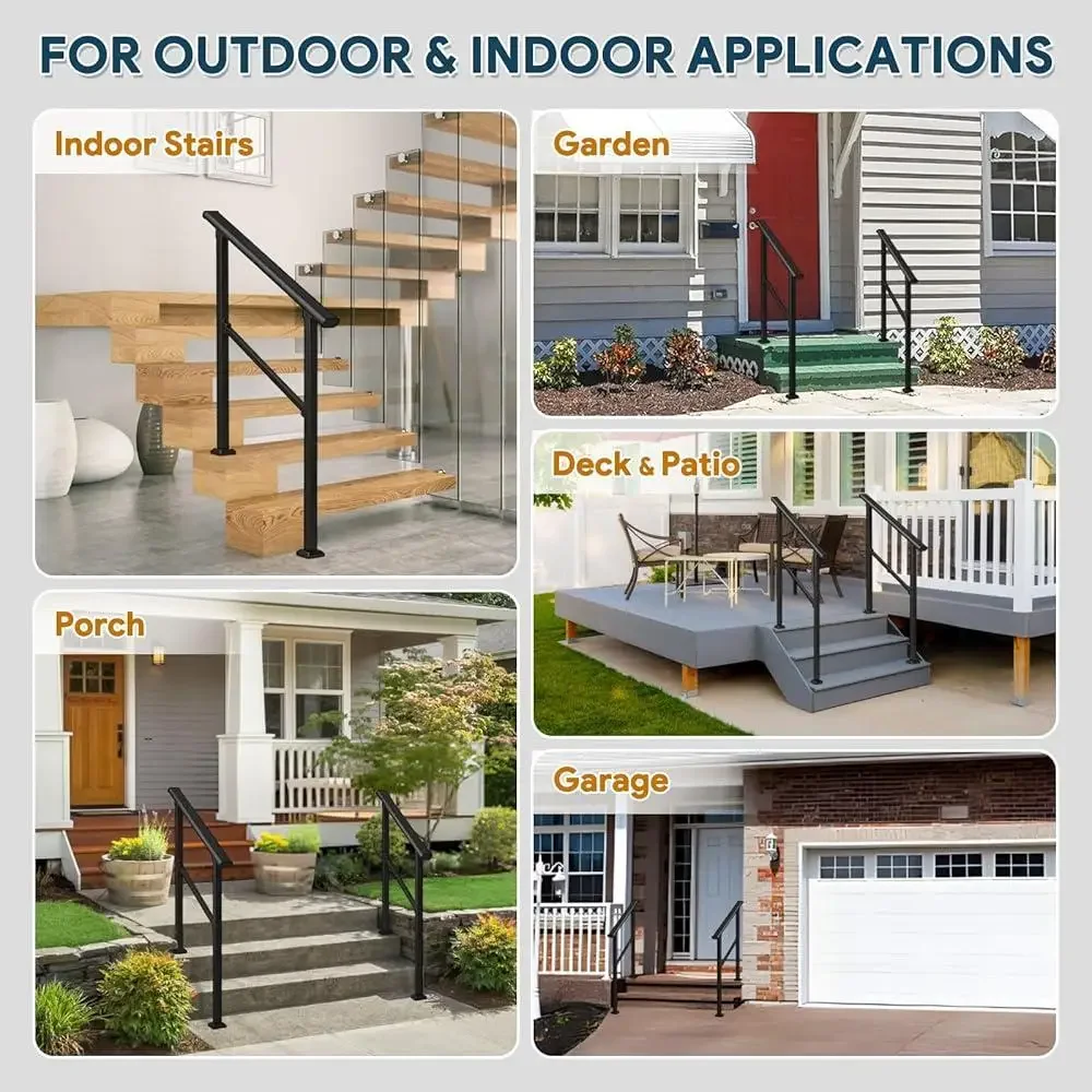 Sturdy Outdoor Stair Handrails Kits Concrete Wooden Steps Adjustable Safety Railing Seniors Easy Install Garden Deck Access