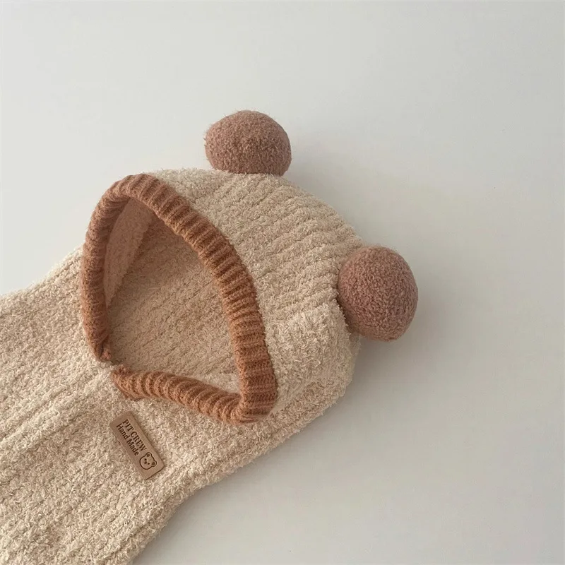 Gorro con capucha para bebé, bufanda de una pieza, gorro de invierno cálido de punto con protección para los oídos, pasamontañas, gorro infantil a prueba de viento de Color sólido