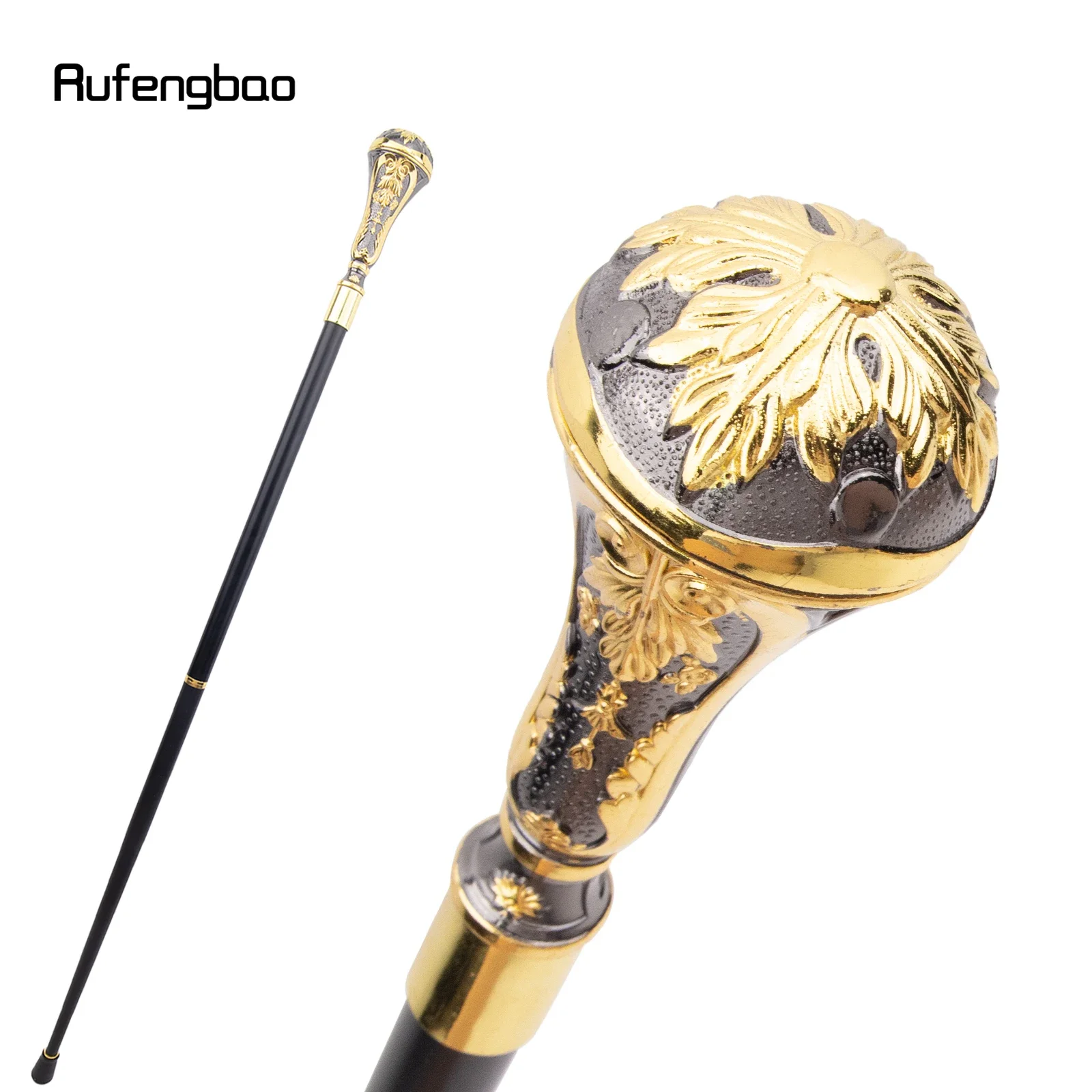 Golden สีดําหรูหรารอบ Leaf Handle แฟชั่นเดิน Stick สําหรับตกแต่งเดิน Cane Elegant KNOB Crosier KNOB 95 ซม