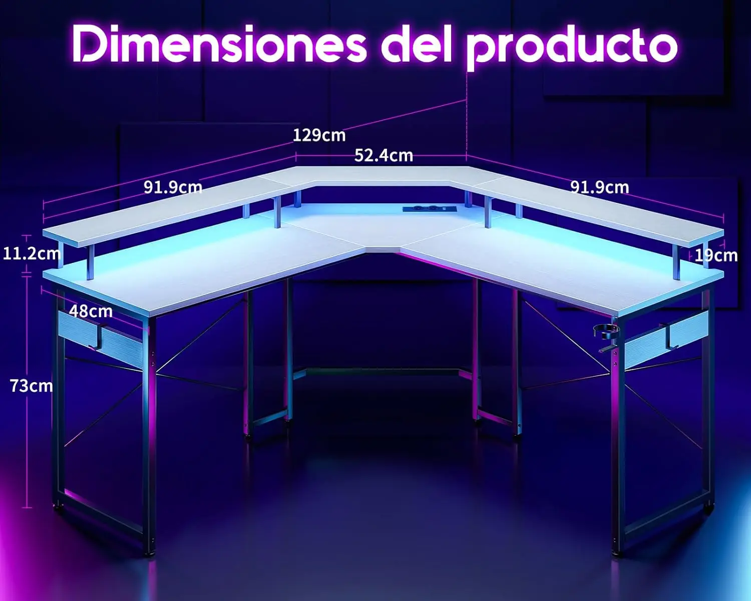 (Envío gratis) Mesa Gaming mit LED, Escritorio Gaming mit Enchufes y Puertos USB, Mesa Escritorio Gaming