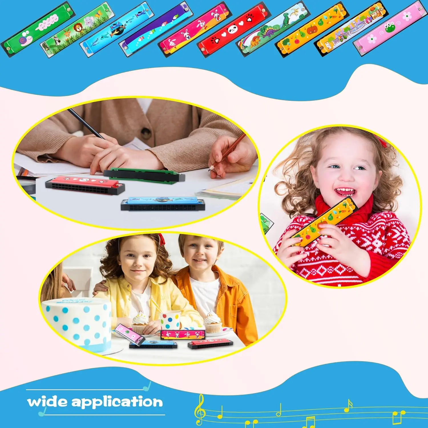 1pc/2/4 pçs crianças gaita de madeira instrumento musical brinquedos música auxiliares de ensino quebra-cabeça educação precoce jardim de infância iniciantes