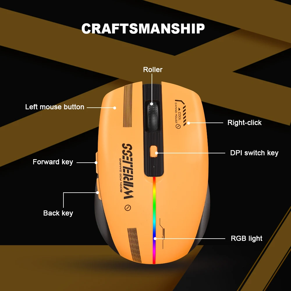LT-T19 Ergonomische wiederaufladbare Gaming-Maus, USB 2,4 G, kabellos, RGB-Licht, Desktop-PC, Computer, Notebook, Laptop, Mäuse