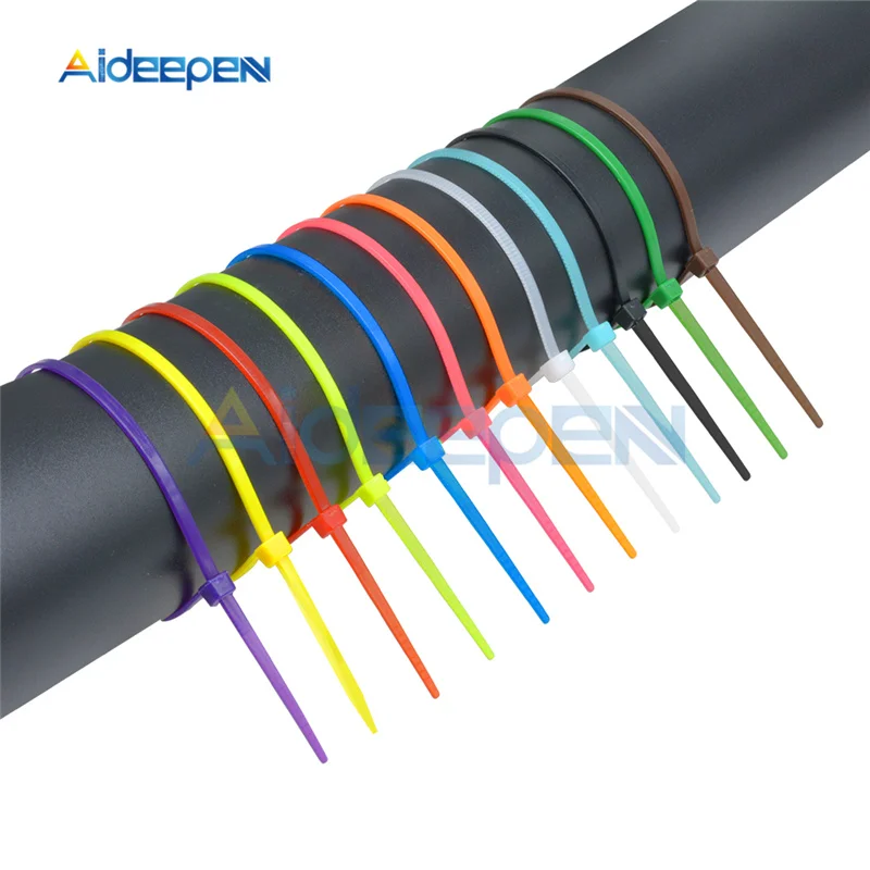 100 Cái/lốc 2.5*100 Mm 12 Màu Nhựa Chống Trơn Trượt Dây Khóa Kéo Dây Bộ 100 Mm Tự khóa Nylon Bền Dây Cáp Ul Chứng Nhận