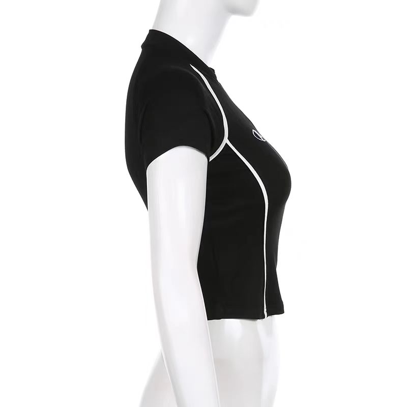 Y2K 韓国ヴィンテージストリートカジュアル Acubi 原宿 Egirl Tシャツグランジトップス美学特大 Tシャツジップアップクロップトップ服