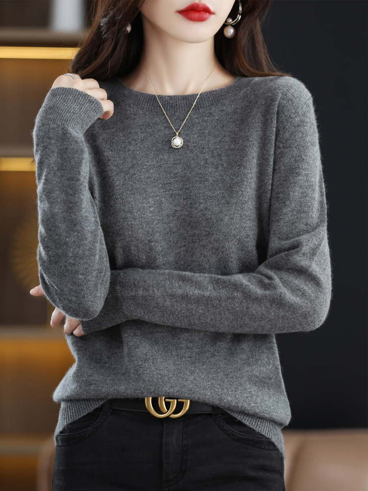 Suéter de lana merina de 100% para mujer, jersey de manga larga con cuello redondo, Jersey básico para primavera, Otoño e Invierno, ropa, Tops de punto