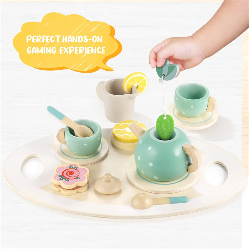 Conjunto de chá da tarde de madeira brinquedos para meninas meninos crianças comida fingir jogar brinquedos simulação cozinha conjunto de xícara de chá de madeira brinquedos para crianças