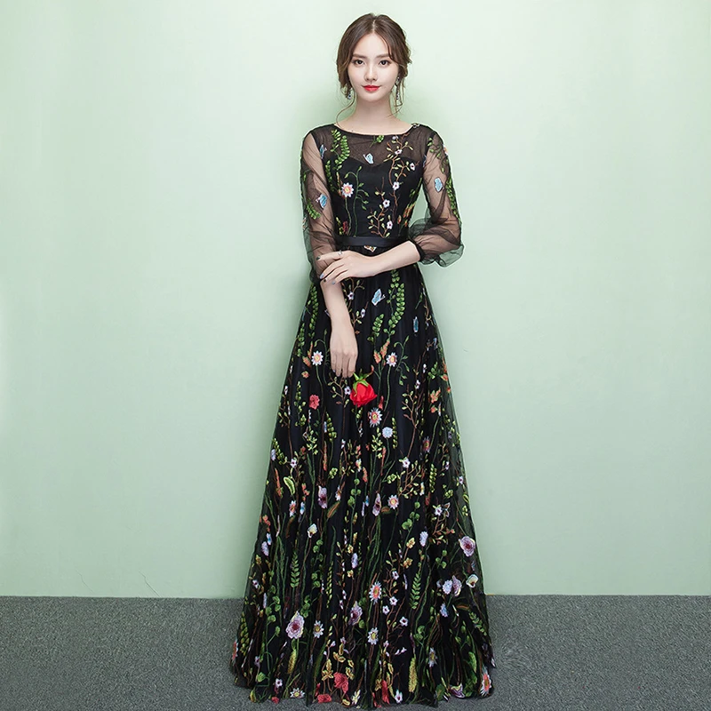 ใหม่ยาวอย่างเป็นทางการดอกไม้ชุดราตรี DongCMY Robe De Soiree เย็บปักถักร้อย Plus ขนาดแขนสั้นพรหมชุดเดรสปาร์ตี้