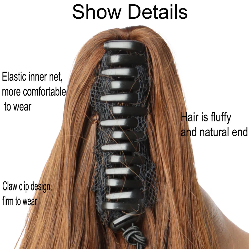 20 Zoll synthetischer langer lockiger Pferdeschwanz hitzebeständige Klaue Clip-in-Haarverlängerung schwarzbraunes Haarteil für Frauen im Alltag