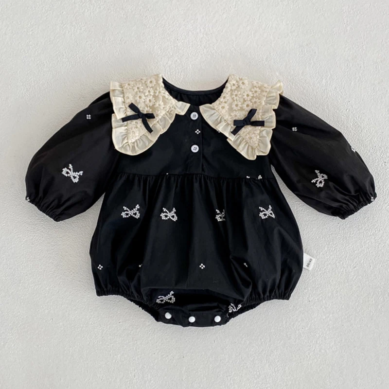 Ropa para niñas pequeñas, mono de manga larga con bordado de algodón, monos para niñas recién nacidas, otoño y primavera
