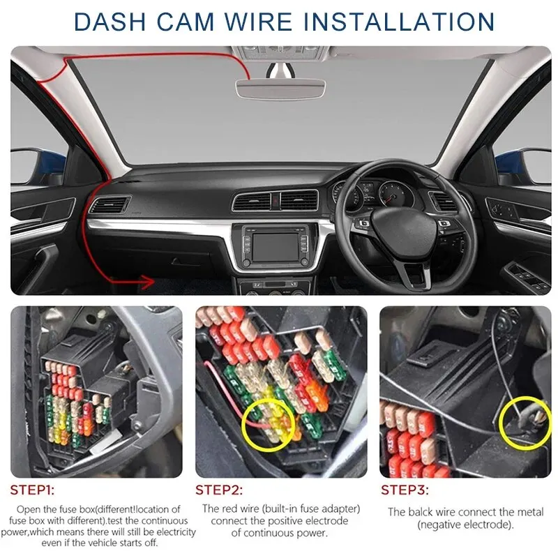CarDash Cam Wire 3.2m DVR Hardwire Cable Kit Videoregistratore 12 24V a 5V Mini Micro USB Caricatore Linea Auto Dashcam Camera