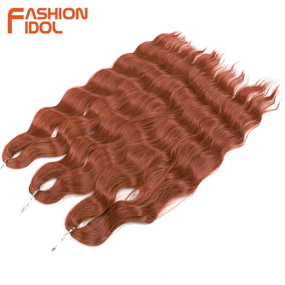 MODA IDOL-Deep Wave Crochet extensões de cabelo, cabelo sintético, Ombre Grey, Water Wave, fibra resistente ao calor, 24"