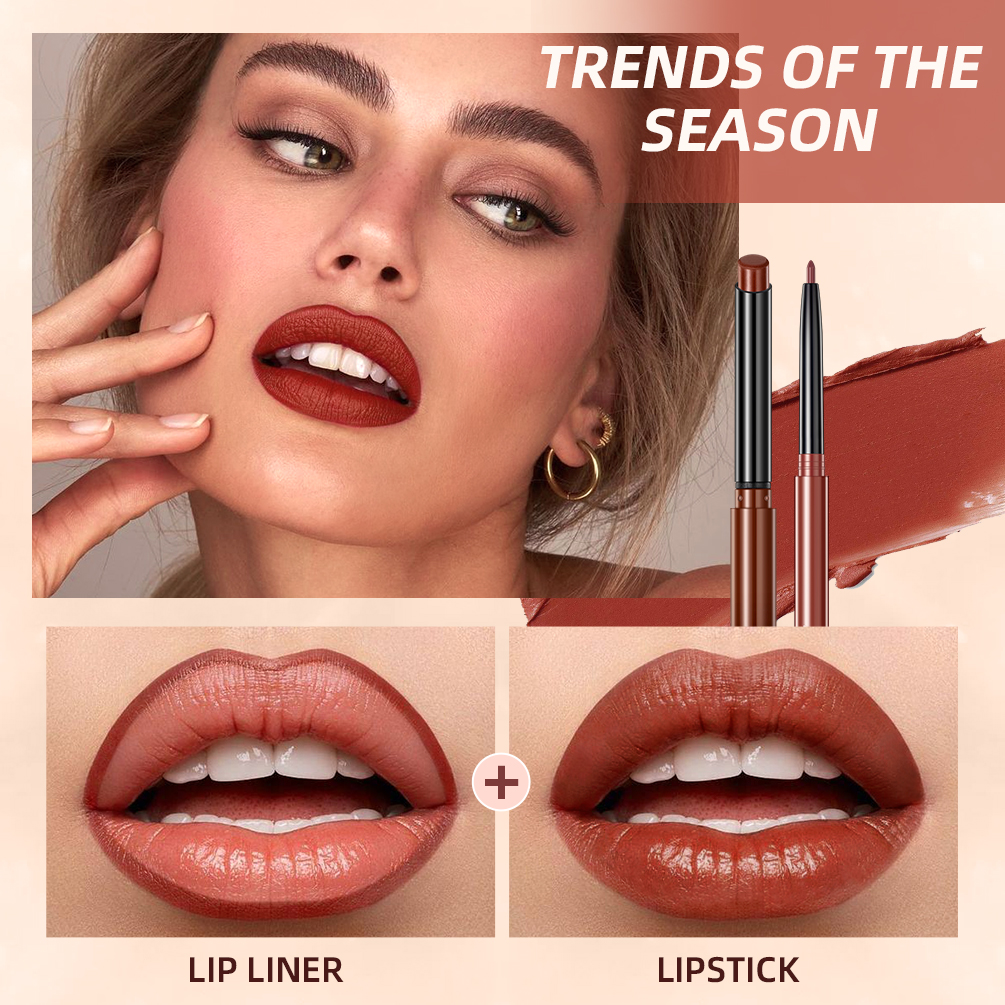 QIBEST 2 uds lápiz labial delineador de labios conjunto mate delineador de labios desnudo lápiz impermeable de larga duración lápiz labial maquillaje de contorno para mujeres