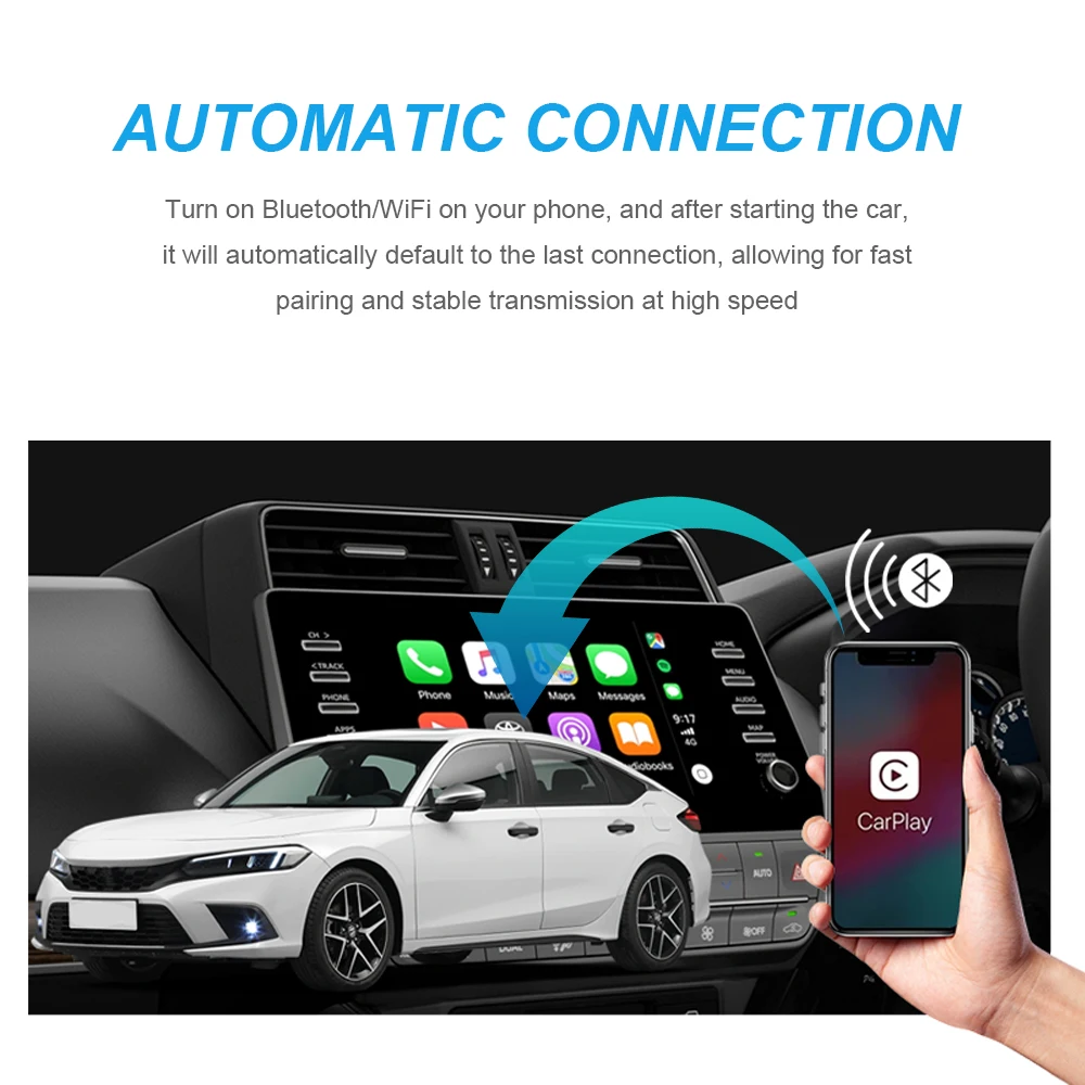 Wired to Wireless CarPlay Adapter 2in1 Smart Box Plug and play Auto Connect Wireless Android Auto For Mazda Audi Kia Ford Audi