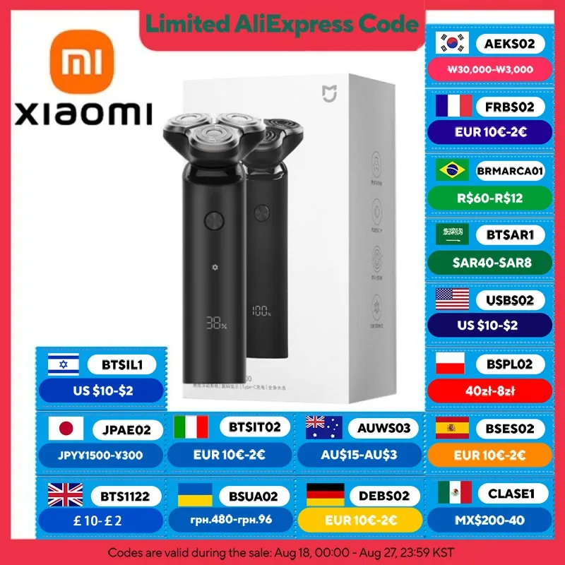 Golarka elektryczna XIAOMI MIJIA S500, golarka męska typu C z akumulatorem na mokro i sucho, w pełni wodoodporna IPX7, wyświetlacz LED, czas pracy baterii 60 minut
