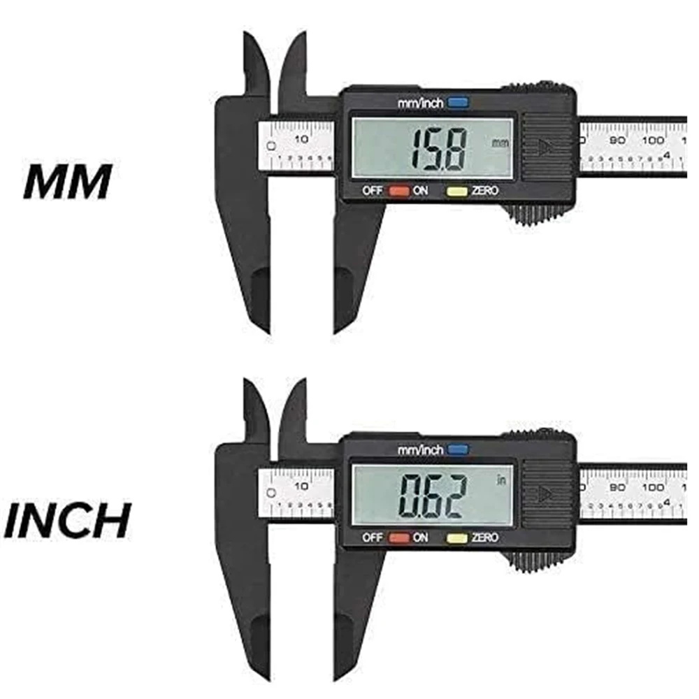 Paquímetro digital eletrônico Polegada/conversão métrica 0-6 Polegada/150mm medidor de fibra de carbono micrômetro extra grande lcd ferramenta de medição