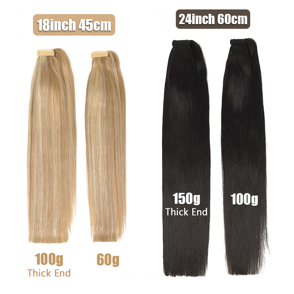 Beleza real em linha reta cabelo humano laço mágico rabo de cavalo 100% remy cabelo humano envoltório em torno de rabo de cavalo extensão para preto