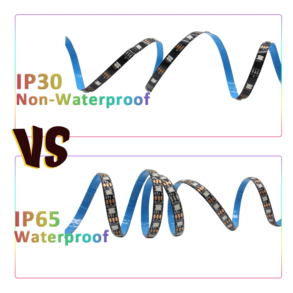 DC5V WS2812B RGB LED Strip Light Pixel RGB IC Colorfull Individually Addressable IP30 IP65 IP67 waterproof Tape Light Black PCB