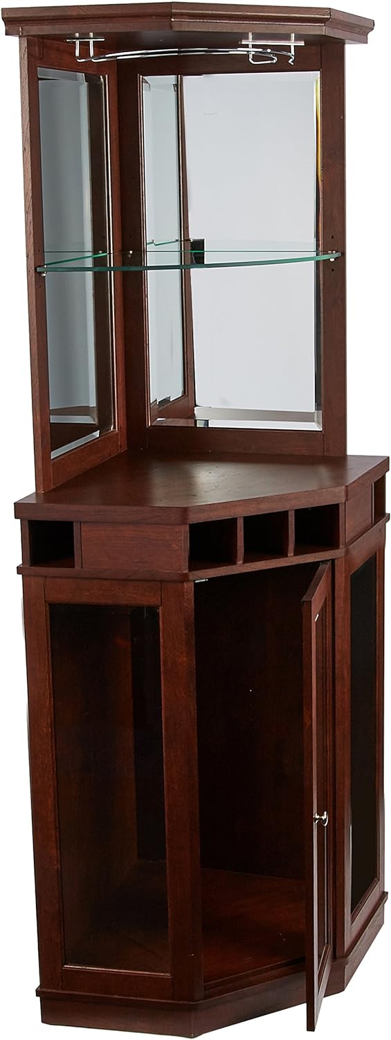 Wood Frame Corner Bar with 5 Bottle Wine Rack Storage Mahogany Finish Dining Room Lounge Kitchen Art & Crafts Triangle Cabinet