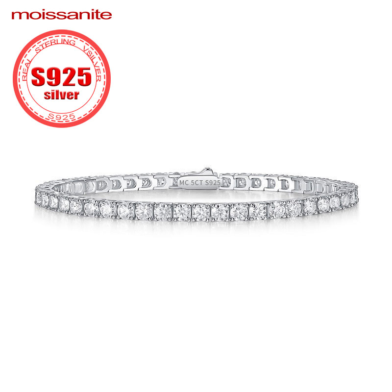 Bracelet de tennis Moissanite, rangée complète, argent regardé 925, 0,3 ct