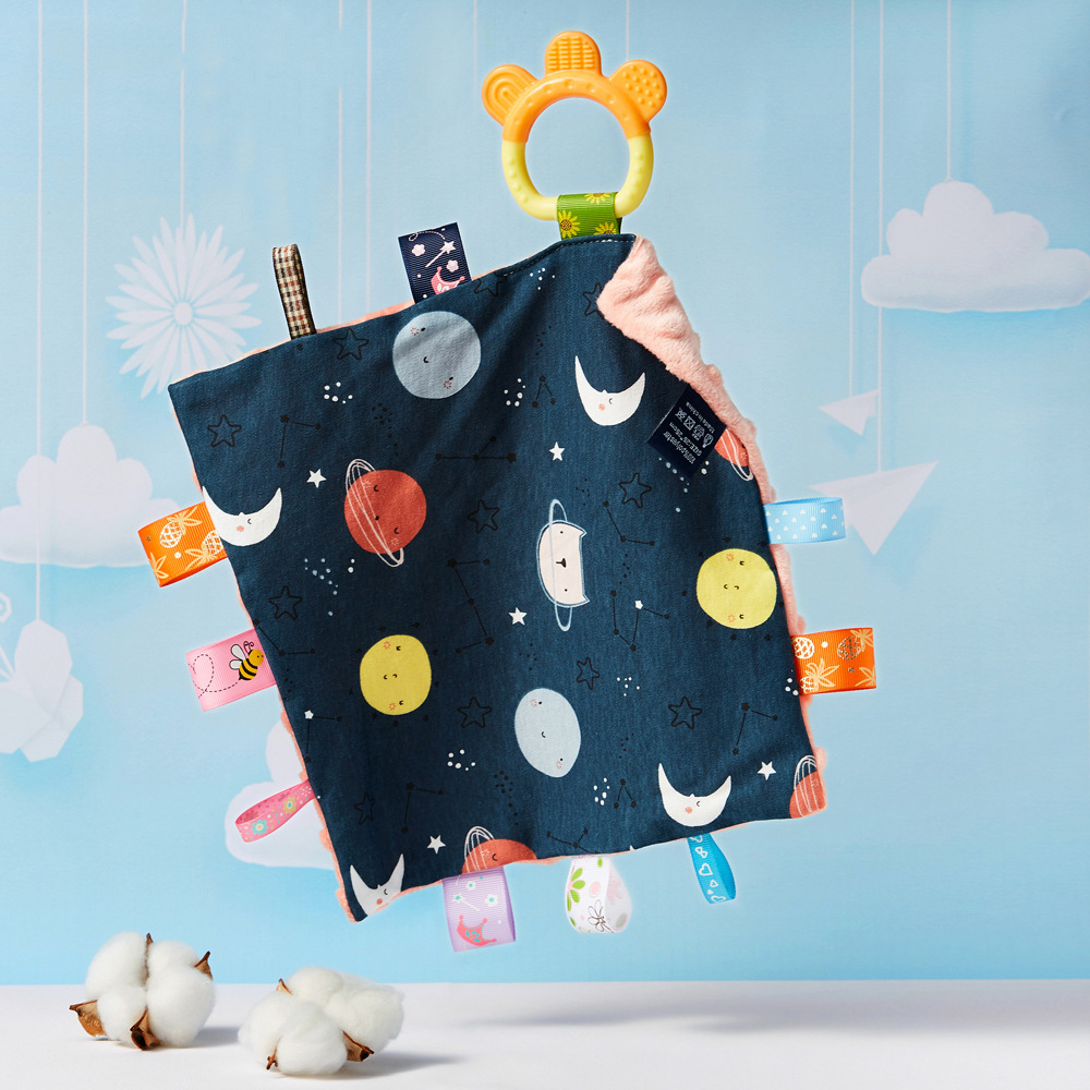 Coperta per piumino in cotone per bambini Morbida etichetta per piselli neonato Asciugamano lenitivo Carino per bambini Giocattolo per il sonno Lenire Placare Asciugamano Bavaglini Asciugamano per saliva