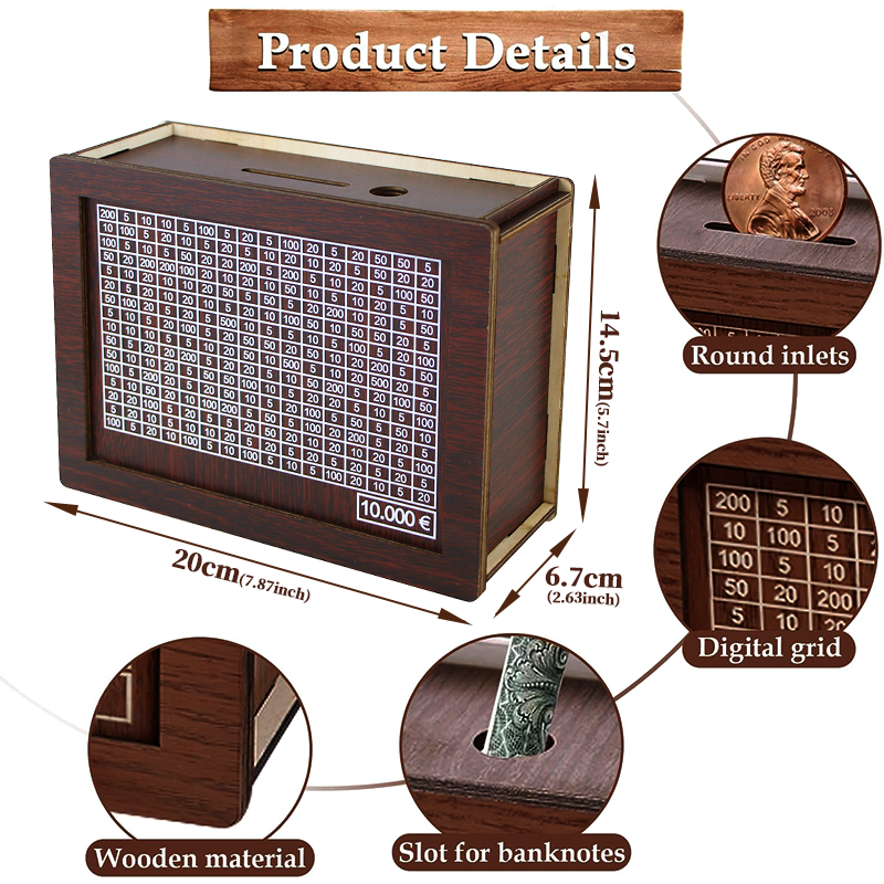 1000/2000/3000/5000/1000ユーロお金箱木製子豚銀行金庫貯金箱チャレンジ現金貯金箱