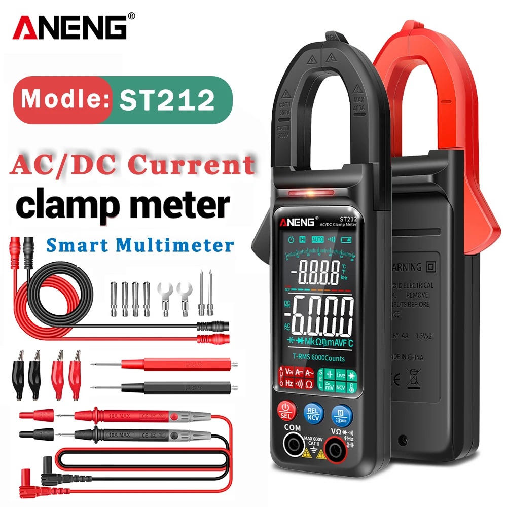 ANENG ST212 DC/AC-Strom, digitales Zangenmessgerät, 6000 Zählungen, 400 A Ampere, Multimeter, großer Farbbildschirm, Spannungsprüfer, Auto, Hz, NCV, Ohm