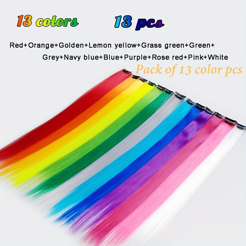 13 cores coloridas festa destaque clipe em extensões de cabelo reto para meninas 22 Polegada y2k multi-cor cabelo sintético postiços