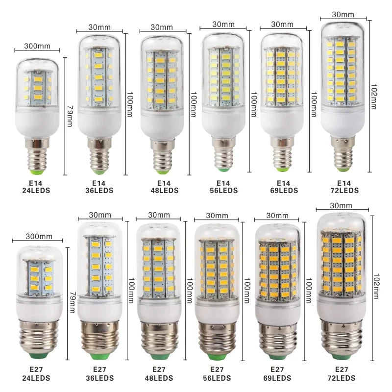 LED Corn Bulb E27 E14 24 36 48 56 69 72 LEDs SMD 5730 220V replace 7w 12w 20w 30w CFL Lampada LED Lamp Chandelier Candle Light