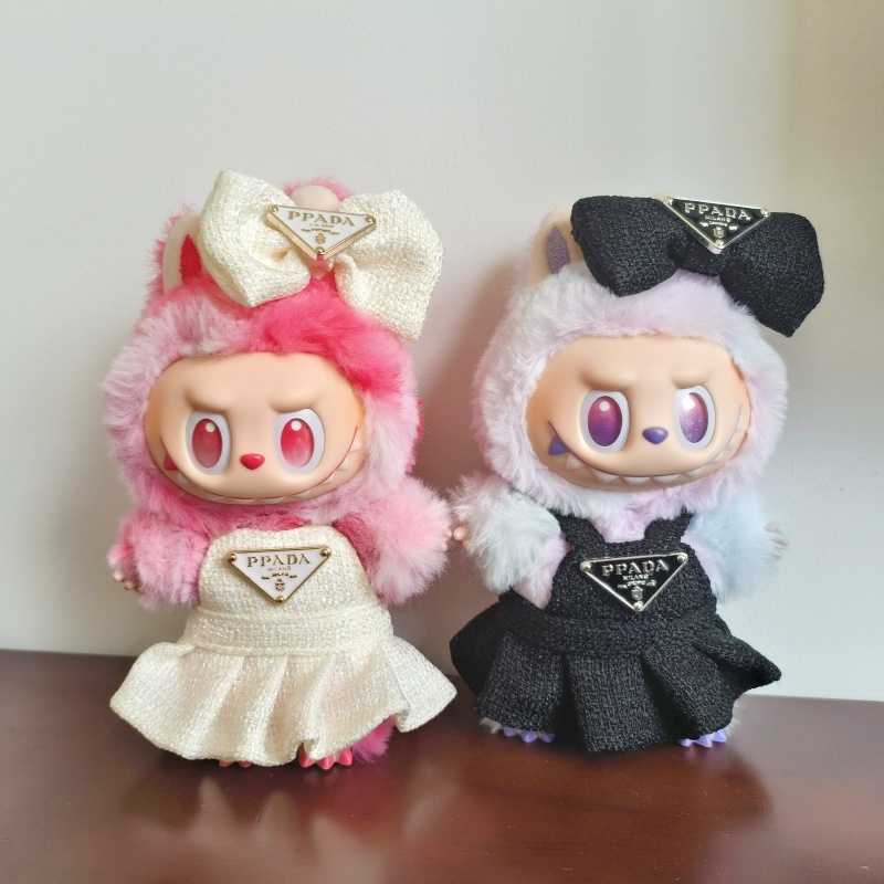 Para 17cm labubu boneca vestido com arco triângulo invertido conjunto de duas peças acessórios boneca ropa roupas v1 v2 v3 vestido