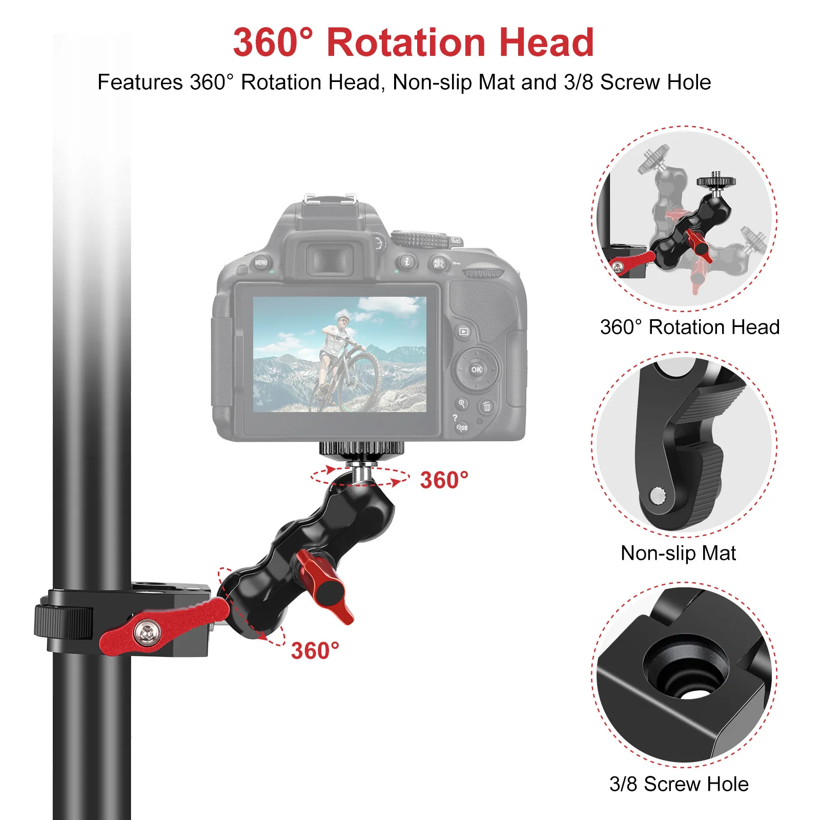 Super Clamp Kamera Klemmmontage Monitor 360° °   Ballhead Magic Arm Doppelkugelkopf-Adapter für DSLR-Kamera/Gopro/LED-Leuchten/Telefon