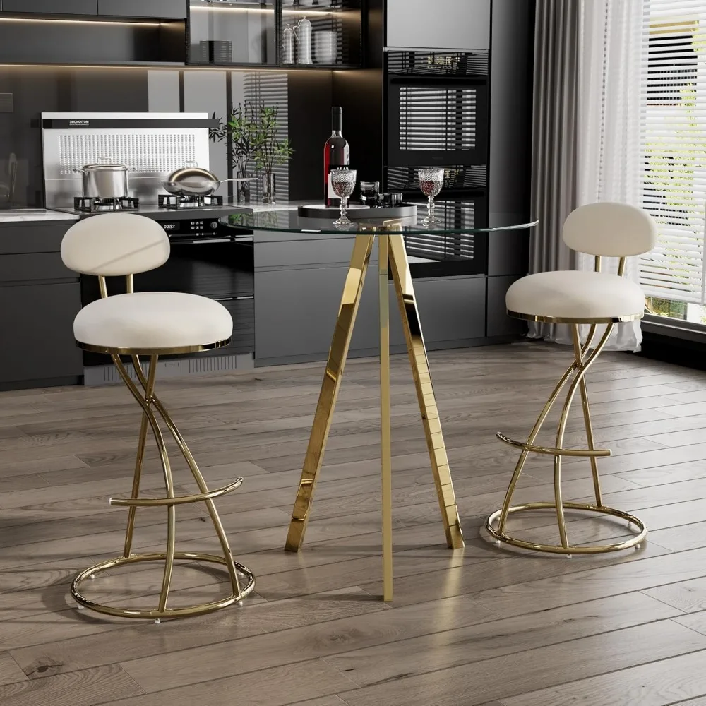 Round Bar Table, 37.4" High Pub Table, 31" Small Cocktail Table with Metal Base & Glass Top, for Small Spaces, Bistro Pub, Cafe