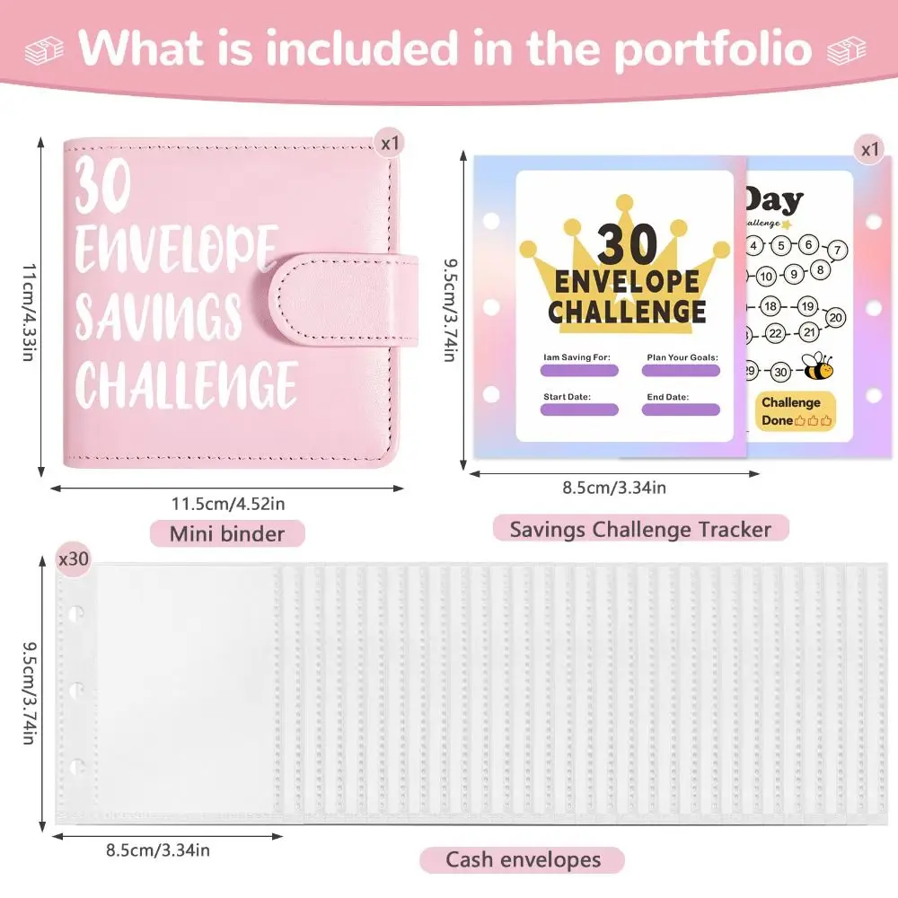 PU Leather Cash Saving Challenges Waterproof Handbook Envelope Challenge Binder Financial Planner 30Days Envelope Binder Notbook