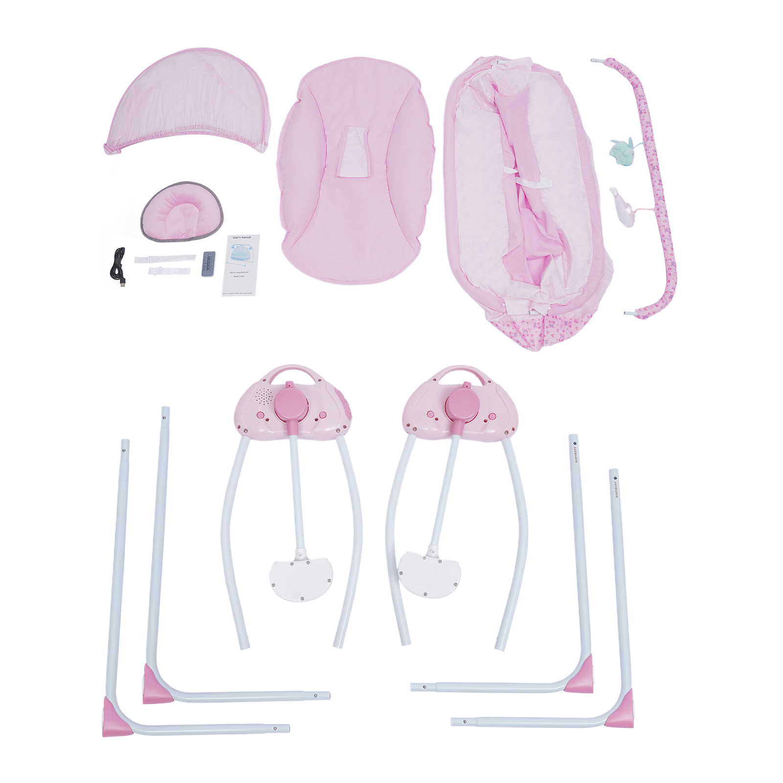 Balançoire électrique pour bébé, grand espace, berceau pliable, moustiquaire à 5 vitesses, couffin pour bébé, télécommande et fonction de synchronisation, rose