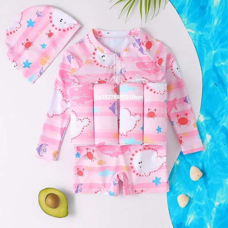 ชุดว่ายน้ําลอยตัวเด็กการ์ตูนพิมพ์ชุดว่ายน้ําเด็ก One Piece Floating Rash Guards ชุดว่ายน้ําเสื้อผ้าเด็กชายหญิงชุดว่ายน้ํา
