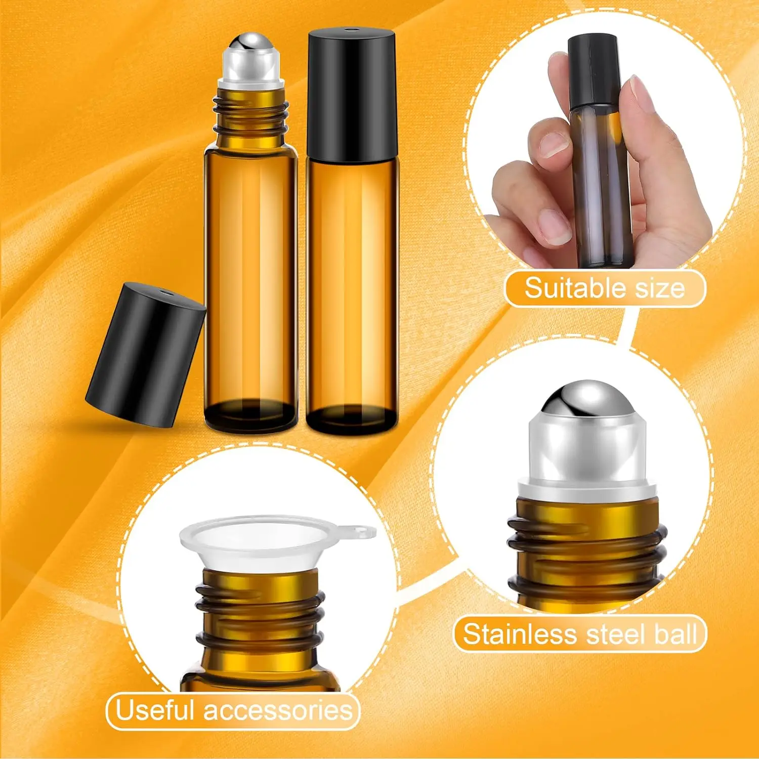 5pc bola de rolo âmbar garrafa de óleo de vidro essencial vazio perfume rolo bola recarregável recipiente líquido 1/2/3/5/10ml ferramentas de maquiagem