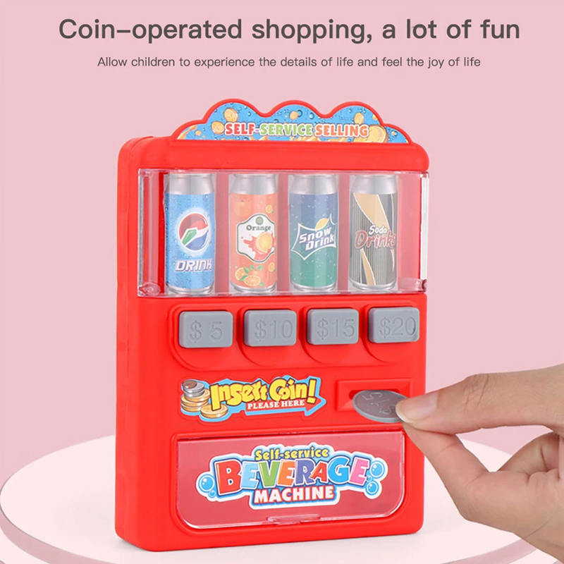 Máquina de venda automática de bebidas simuladas para crianças, brinquedos para compras operadas por moedas, brinquedos educativos para presente