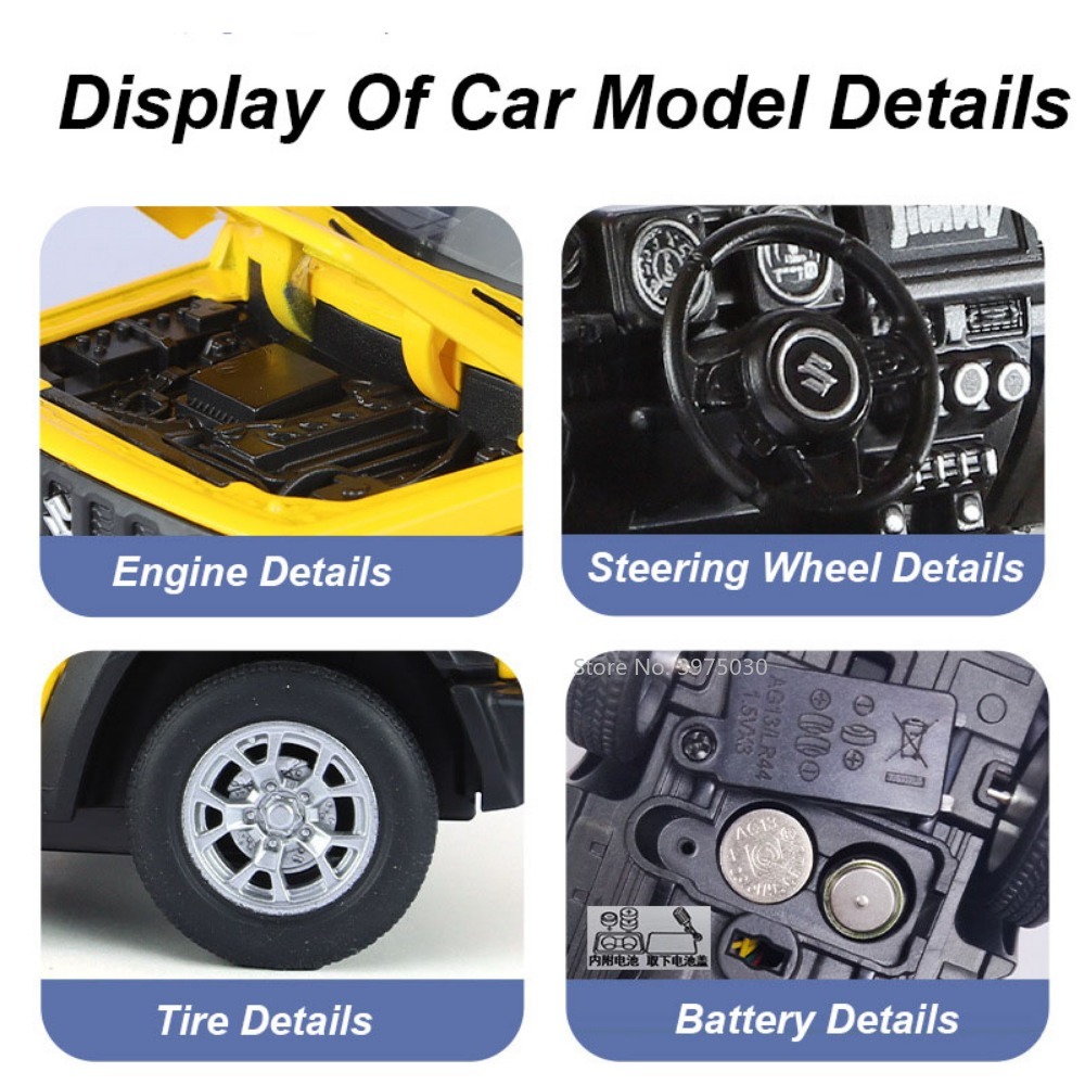 1/24 suzuki jimny modelo de carro de brinquedo liga fundição com som luz puxar para trás função brinquedos modelos de veículos adultos presentes colecionáveis