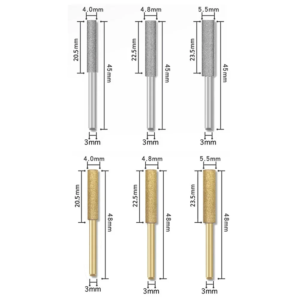 6pcs Chainsaw Sharpener 4/4.8/5.5mm Coated Cylindrical Burr Chain Saw Sharpening Grinding Head