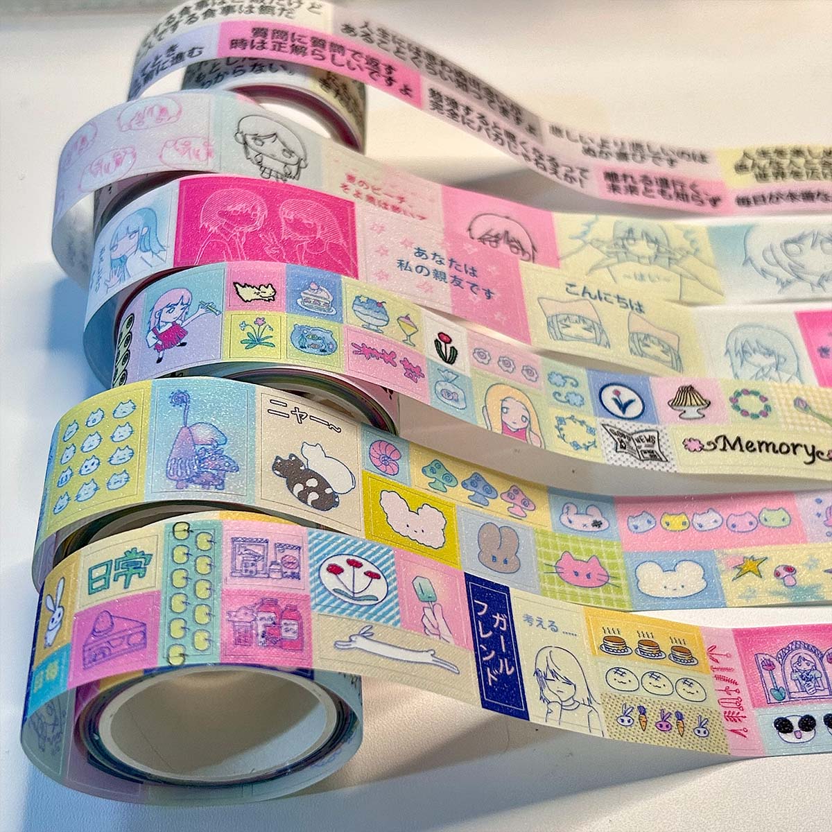 Adesivi decorativi con nastro adesivo Washi con personaggi in PET lucido Kawaii per scrapbooking, nastro adesivo per arti, artigianato fai da te, diario