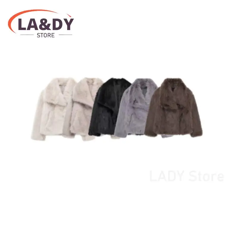 女性用の短い合成毛皮のジャケット,女性用の暖かい服,単色,カジュアル,長袖,アウターウェア,冬のファッション,2024