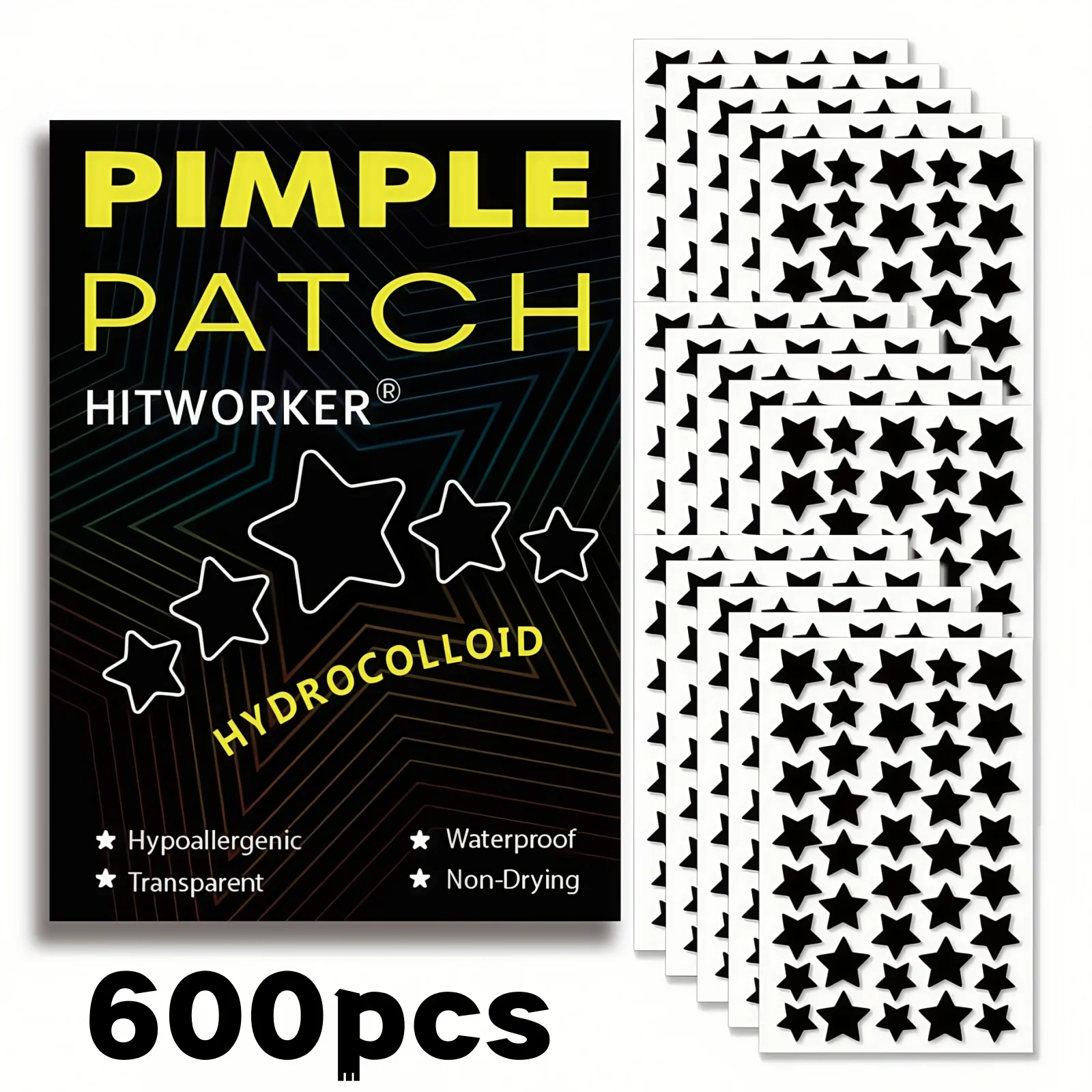 600 parches para espinillas |   Corrector moderno, inspirado en celebridades, absorbente y antiacné |   Estrella Negra Edición Limitada |   Impermeable y