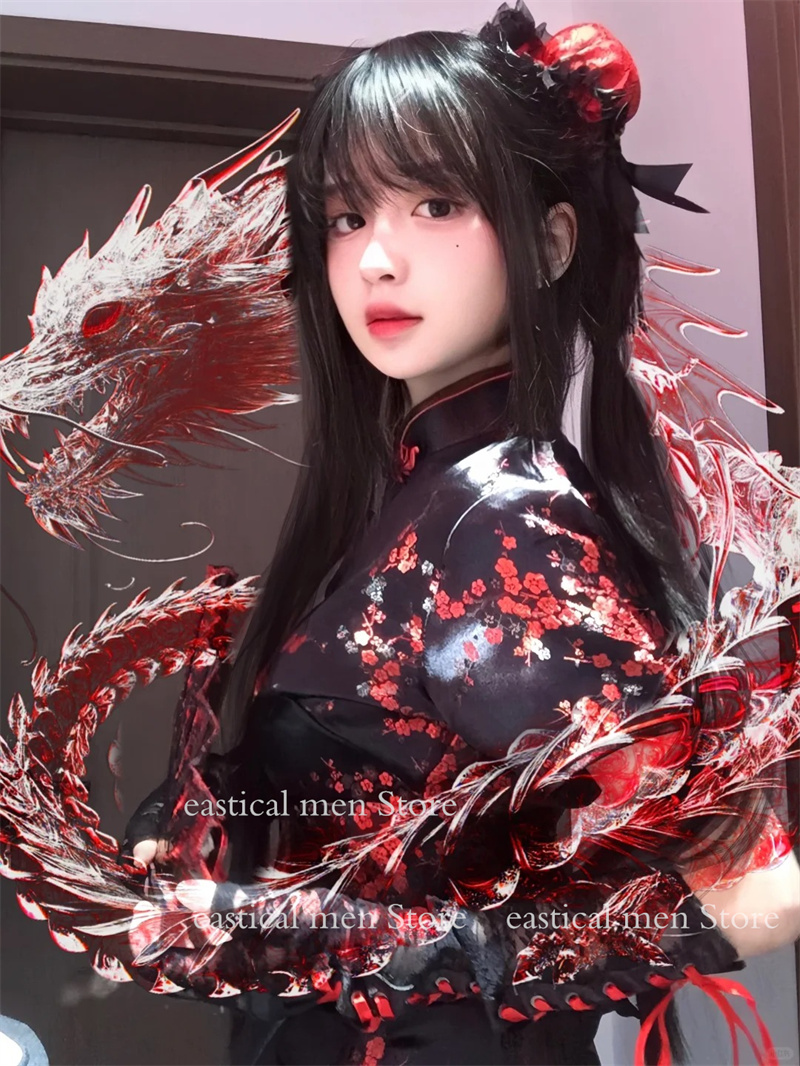 소녀 로리타 하녀 드레스 섹시한 중국 스타일 드레스 실크 브로케이드 자카드 Cheongsam 짧은 로리타 코스프레 의상 섹시한 미니 베스 티드