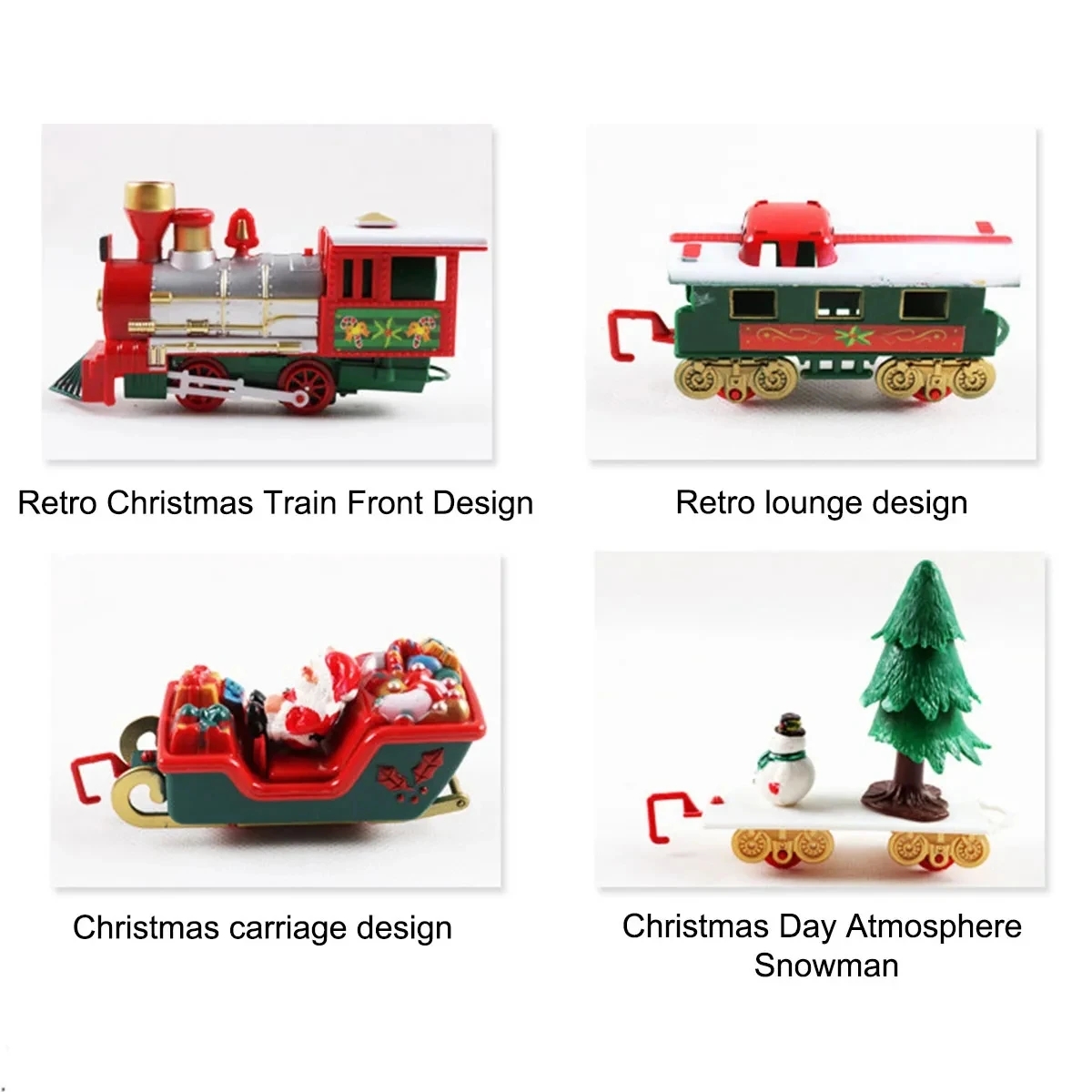 Trem de natal elétrico brinquedos presentes para crianças carros ferroviários faixas de corrida com música papai noel árvore de natal decoração trens